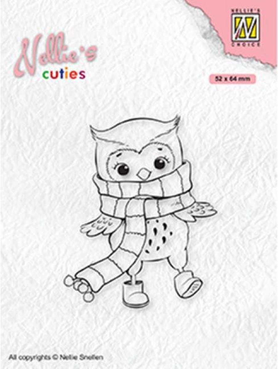 NCCS013 - Nellie Snellen clearstamp - Nellies Cuties - uil met lang gebreide sjaal - handmade - kerst - breiwerk